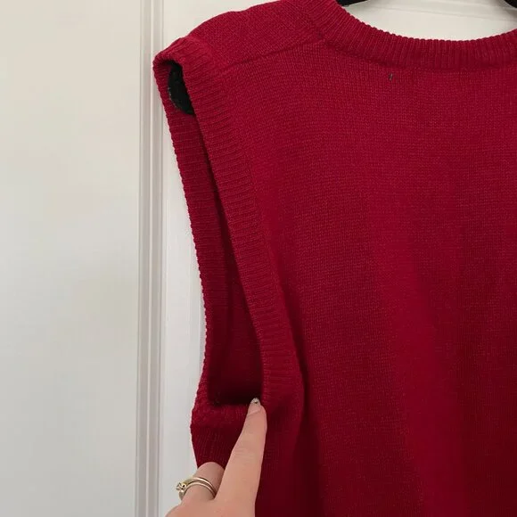 Men's Savile Row Red V Neck Sweater Vest – Classic Knit, Size Medium - Picture 3 of 5